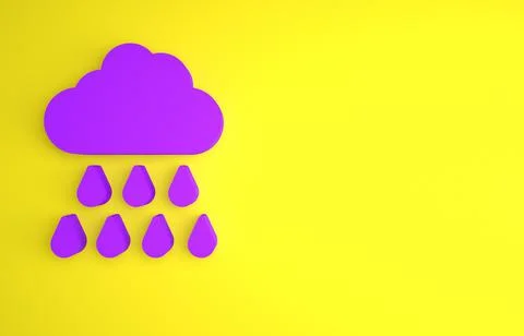 Purple Cloud with rain icon isolated on yellow background. Rain cloud precipi Stock Illustration