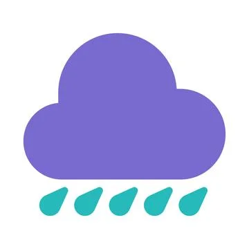 Purple Cloud Raining with teal rain drops cartoon design Stock Illustration