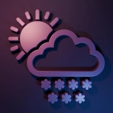 Purple Cloud with snow and sun icon isolated on purple-blue background. Clo.. Stockillustratie