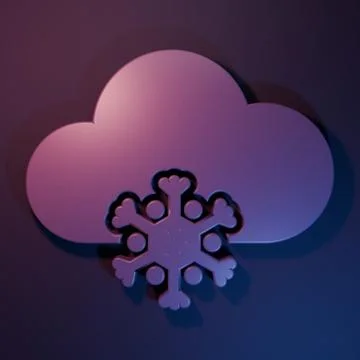 Purple Cloud with snow icon isolated on purple-blue background. Cloud with .. Stock Illustration