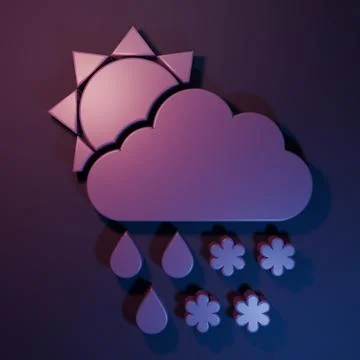 Purple Cloud with snow, rain and sun icon isolated on purple-blue backgroun.. Stock Illustration