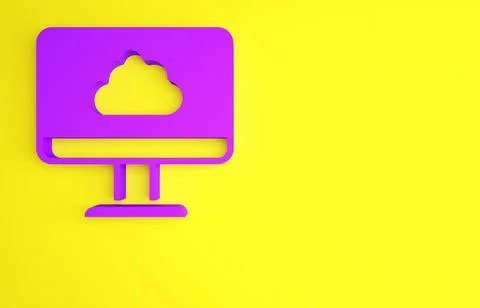 Purple Cloud technology data transfer and storage icon isolated on yellow bac Stock Illustration