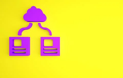 Purple Cloud technology data transfer and storage icon isolated on yellow bac 스톡 일러스트