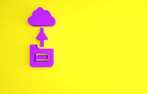 Purple Cloud technology data transfer and storage icon isolated on yellow bac 스톡 일러스트