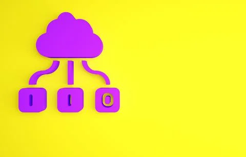 Purple Cloud technology data transfer and storage icon isolated on yellow bac Stock Illustration
