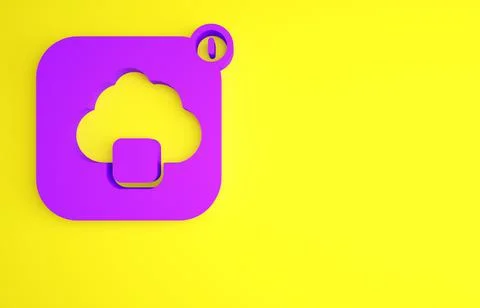 Purple Cloud technology data transfer and storage icon isolated on yellow bac Illustrazione stock