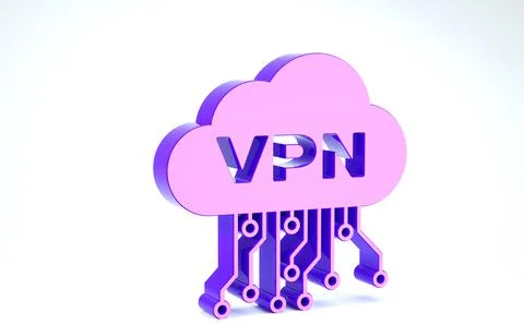 Purple Cloud VPN interface icon isolated on white background. Software integr Stock Illustration