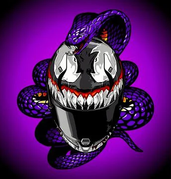 Purple cobra wrapped around devil pattern helmet 스톡 일러스트
