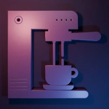 Purple Coffee machine and coffee cup icon isolated on purple-blue backgroun.. Stock Illustration