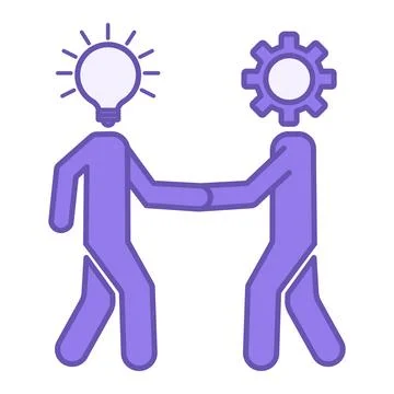 Purple Collaboration Icon. Vector Icon. Two People Shaking Hands. Glowing L.. Stock Illustration