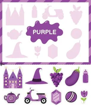Purple color. Cut the elements and match them with the right shadows. Learning Stock Illustration
