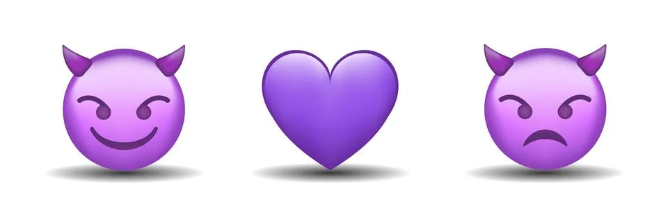 Purple color heart, devil vector emoji illustration Stock Illustration