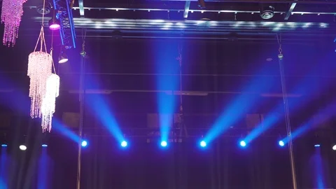 Purple color lights from the ceiling of the building Stock Footage 96468643