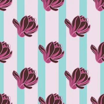 Purple colored seamless pattern with botany magnolia flower shapes. Blue and  Stock Illustration