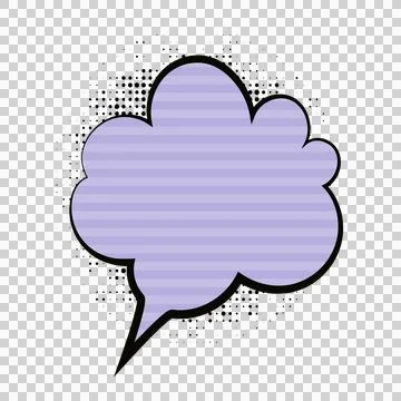 Purple comic speech bubble with black outline and halftone dots on white ba.. Stock Illustration