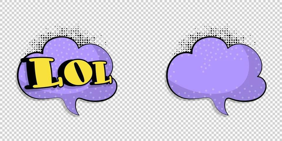 Purple comic speech bubbles with LOL text and empty one on white background.. Stock Illustration
