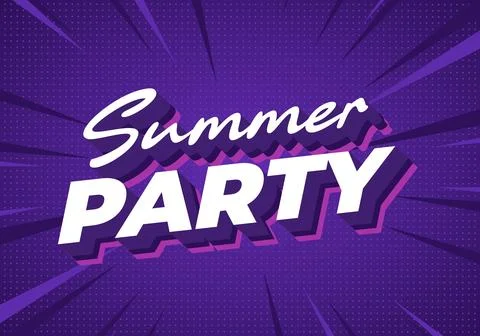 Purple comic style poster with large white 3D text reading Summer PARTY and.. 库存插图