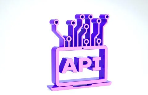 Purple Computer api interface icon isolated on white background. Application  스톡 일러스트