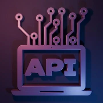 Purple Computer api interface icon isolated on purple-blue background. Appl.. Stock Illustration