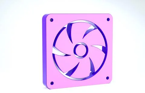 Purple Computer cooler icon isolated on white background. PC hardware fan. 3d 库存插图