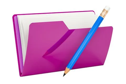 Purple computer folder icon with pencil, 3D rendering Illustrazione stock