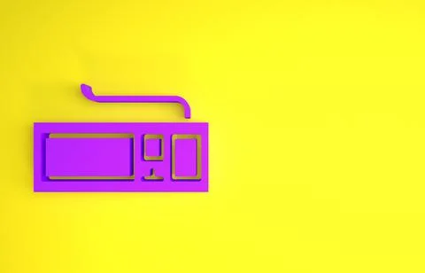 Purple Computer keyboard icon isolated on yellow background. PC component sig Stock-Illustration