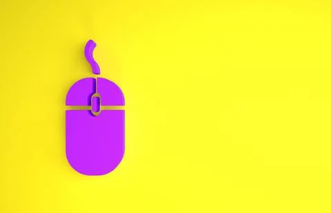 Purple Computer mouse icon isolated on yellow background. Optical with wheel  Stock Illustration
