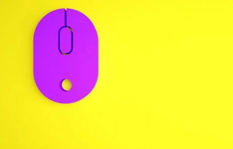 Purple Computer mouse icon isolated on yellow background. Optical with wheel  Stock Illustration