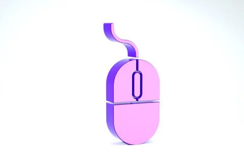 Purple Computer mouse icon isolated on white background. Optical with wheel s 스톡 일러스트