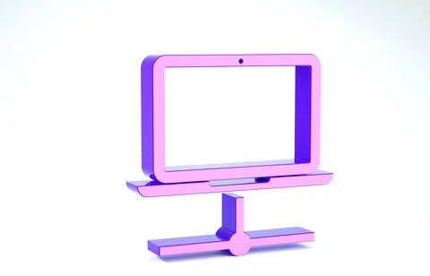 Purple Computer network icon isolated on white background. Laptop network. In Stock Illustration