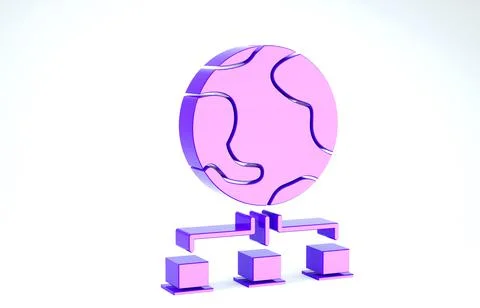 Purple Computer network icon isolated on white background. Online gaming. Lap Illustrazione stock