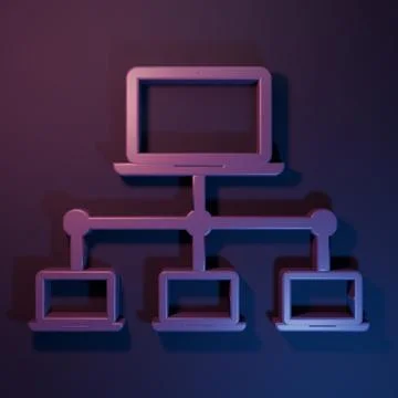 Purple Computer network icon isolated on purple-blue background. Laptop net.. Foto stock