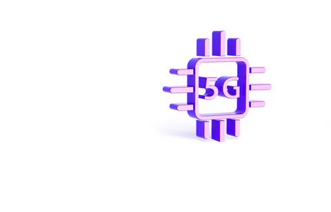 Purple Computer processor 5G with microcircuits CPU icon isolated on white ba Illustrazione stock