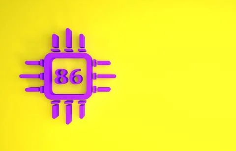 Purple Computer processor with microcircuits CPU icon isolated on yellow back Stock Illustration