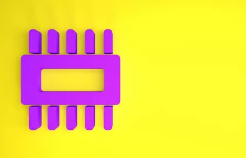Purple Computer processor with microcircuits CPU icon isolated on yellow back 스톡 일러스트