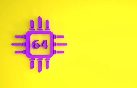 Purple Computer processor with microcircuits CPU icon isolated on yellow back Stock Illustration