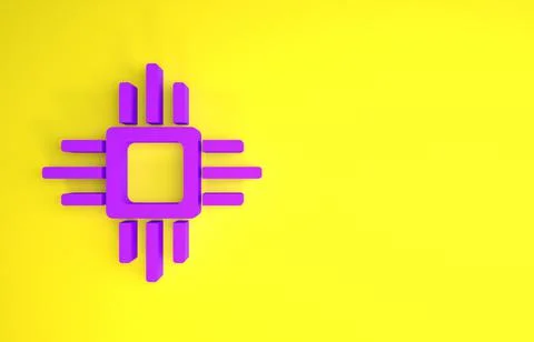 Purple Computer processor with microcircuits CPU icon isolated on yellow back イラスト素材