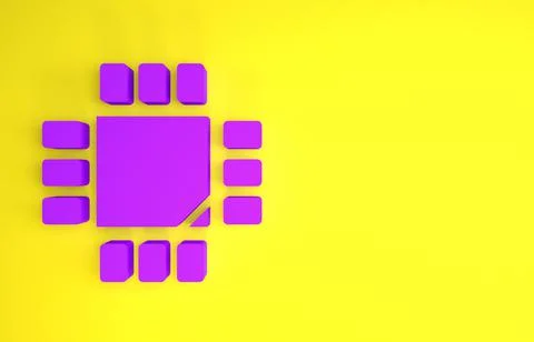 Purple Computer processor with microcircuits CPU icon isolated on yellow back 스톡 일러스트