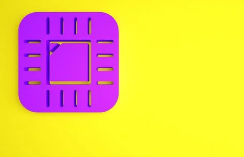 Purple Computer processor with microcircuits CPU icon isolated on yellow back Stock Illustration