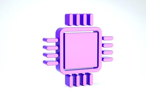 Purple Computer processor with microcircuits CPU icon isolated on white backg Illustrazione stock