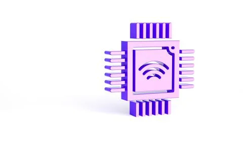 Purple Computer processor with microcircuits CPU icon isolated on white backg イラスト素材