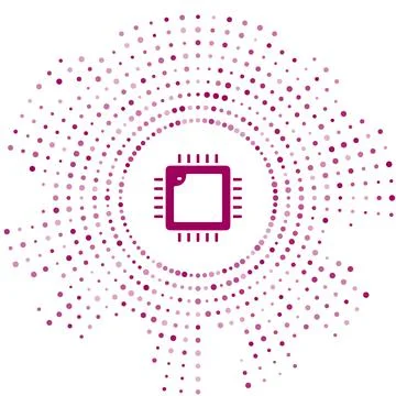 Purple Computer processor with microcircuits CPU icon isolated on white Stock Illustration