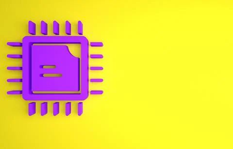 Purple Computer processor with microcircuits CPU icon isolated on yellow back Stock Illustration