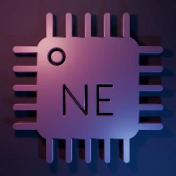 Purple Computer processor with microcircuits CPU icon isolated on purple-bl.. Stock Illustration