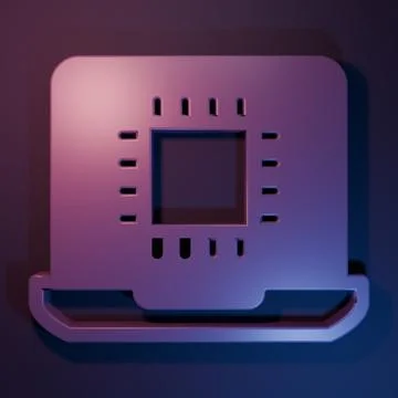 Purple Computer processor with microcircuits CPU icon isolated on purple-bl.. Stock Photos