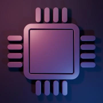Purple Computer processor with microcircuits CPU icon isolated on purple-bl.. Stock Photos