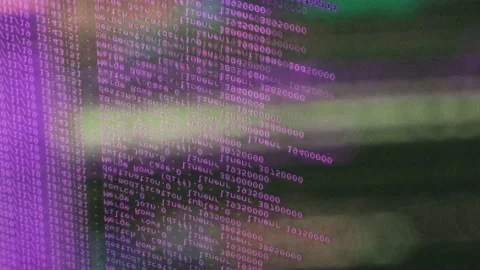Purple computer software code moving on a black monitor reflect on glass. Abs 스톡 동영상 144048337