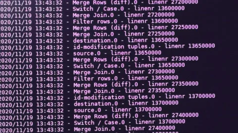 Purple computer software code moving on a black monitor. Computer hacking in  스톡 동영상 144049276