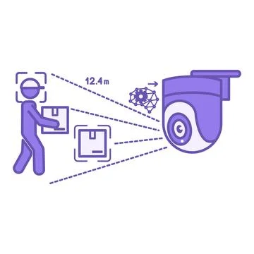 Purple Computer Vision Camera Icon. Vector Illustration. A Device with an O.. 库存插图