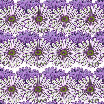 Purple contoured decorative sunflower elements seamless doodle pattern. Isola Illustrazione stock